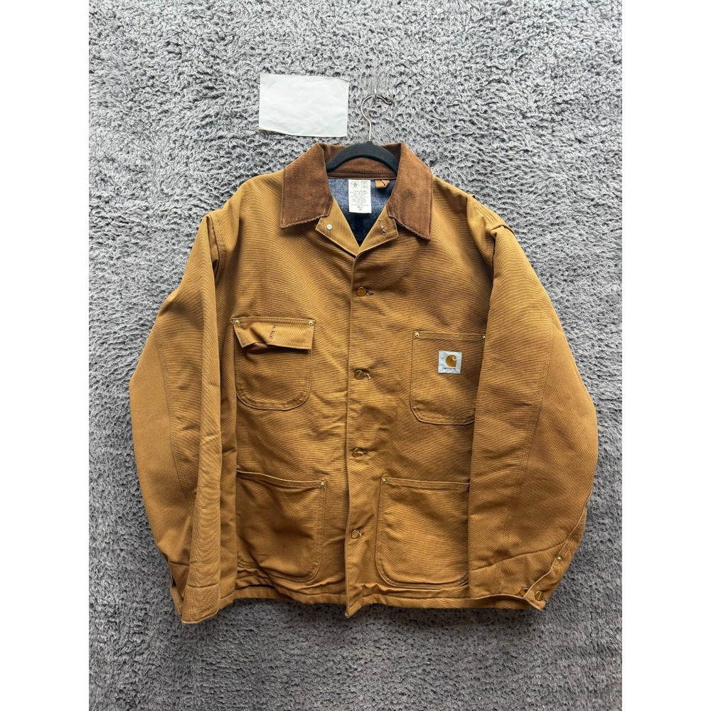 Vintage 1990s Carhartt 6BLC Blanket-Lined Duck Chore Coat Brown Mens Size 46